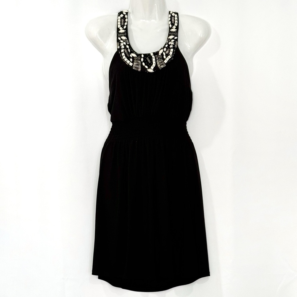 Bisou Bisou Black Halter Short Dress  w/ Embellishments Womens Size 8 Medium